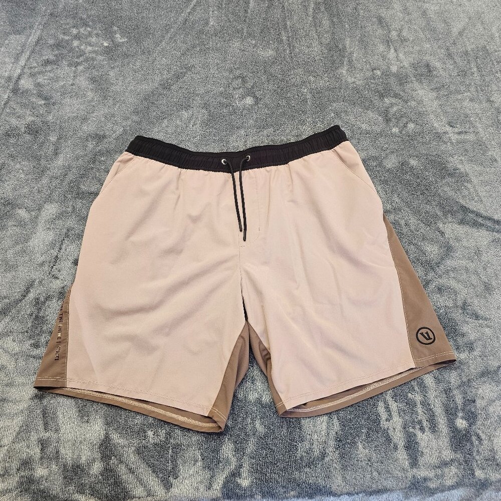 Vuori Men's Athletic Shorts in Cream and Brown